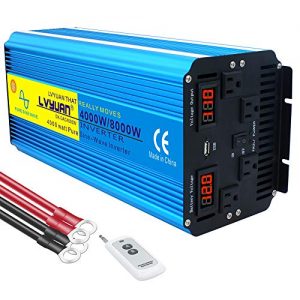 Yinleader Power Inverter 4000W Pure Sine Wave Converter 12V DC to 110V 120V AC with 4 AC Outlets + 3.1A USB Port, Remote Switch and 4 Battery Cables(8000W Peak) for RV Car Solar System Emergency